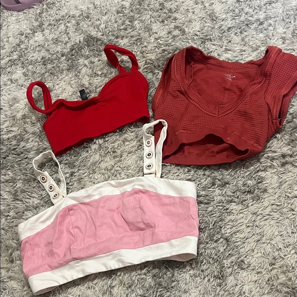 Free People Red, Pink, and Cream Crop Tops Bundle all size XS/S